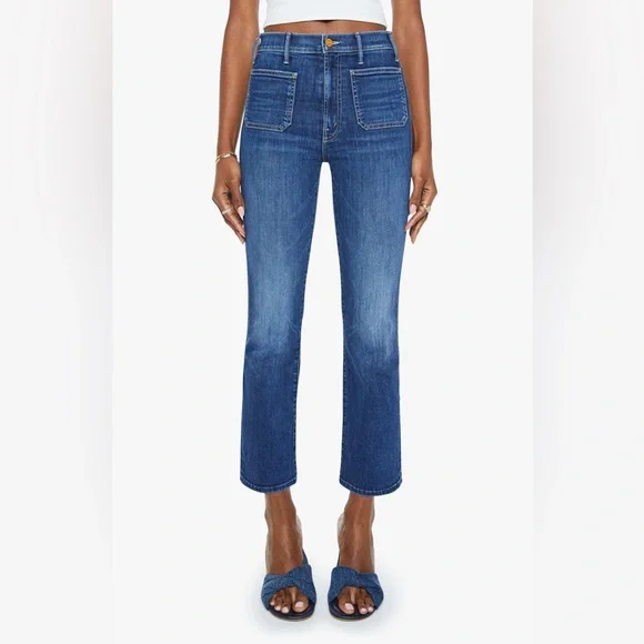 Mother Hustler Patch Pocket Ankle Jeans in Teaming Up Wash Size 25 Medium Wash
